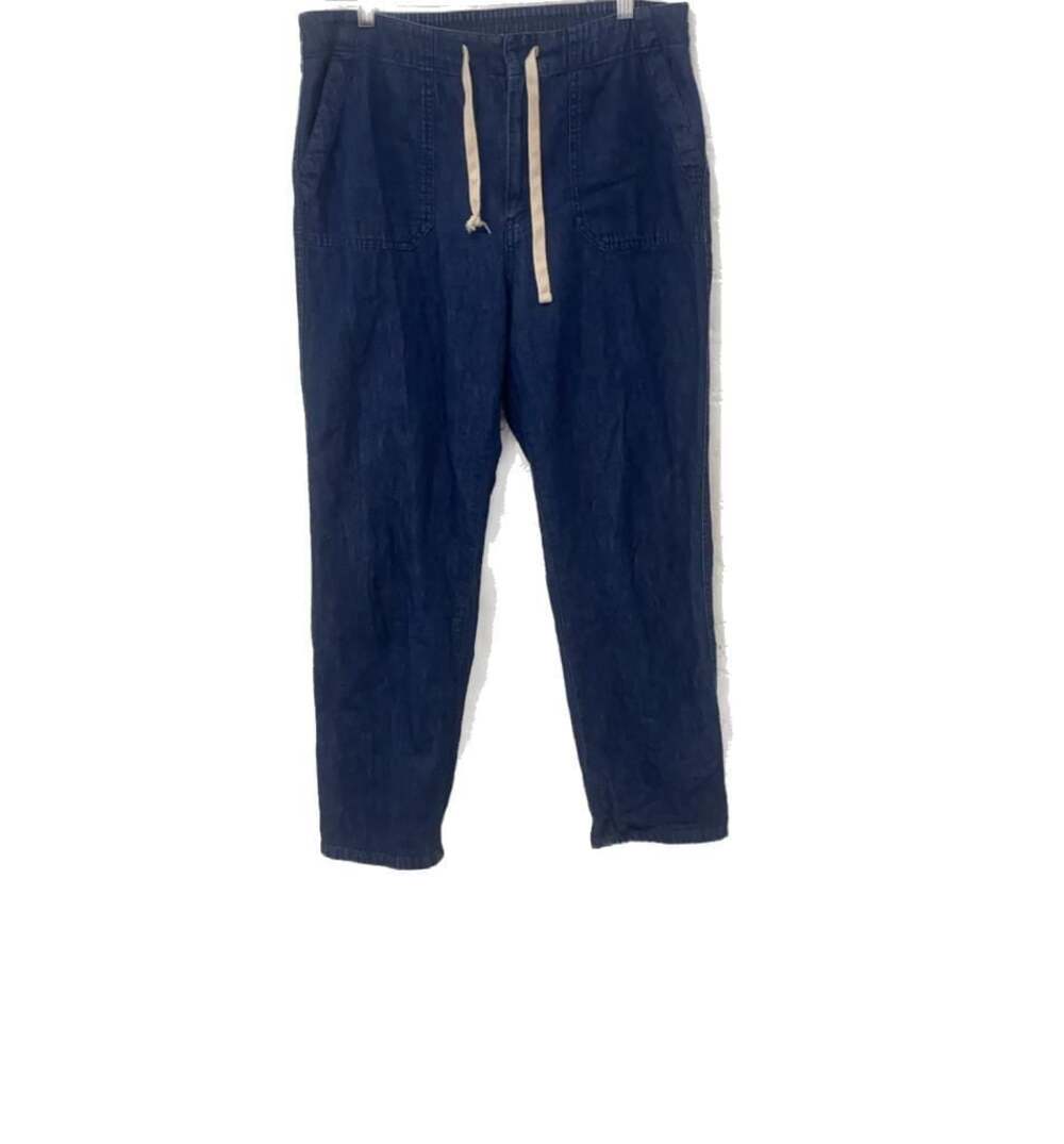 J.Crew Womens Size M Tie-Waist Denim Camp Pant Pine Wash Blue Straight Leg Jeans